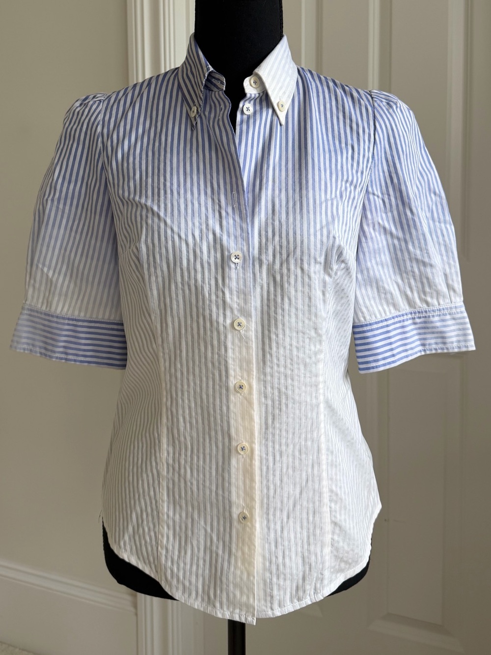 Etcetera Blue and White Striped Ombré Shirt, size 0